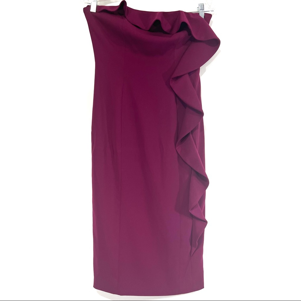 NEW Jaygodfrey Magenta Strapless Ruffle Midi Dress